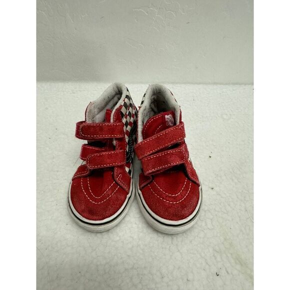 Vans SK8 Mid Reissue V Red Checkered Hook/Loop Sneakers Kids Toddler Size 7 - Picture 1 of 6